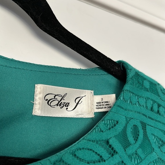 Eliza J Sleeveless Floral Lace Overlay Mini Shift Dress Cocktail Green Sz 2 - Picture 5 of 9